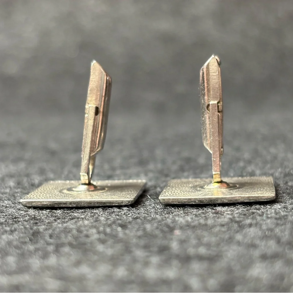 Silver and Black Square Cufflinks with Fleur-de-Lis and Curved Design